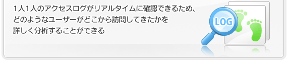 1人1人のアクセスログがリアルタイムに確認できるため、どのようなユーザーがどこから訪問してきたかを詳しく分析することができる